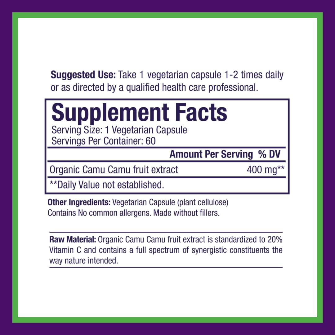 Packaging label for Paradise Herbs Camu Camu extract