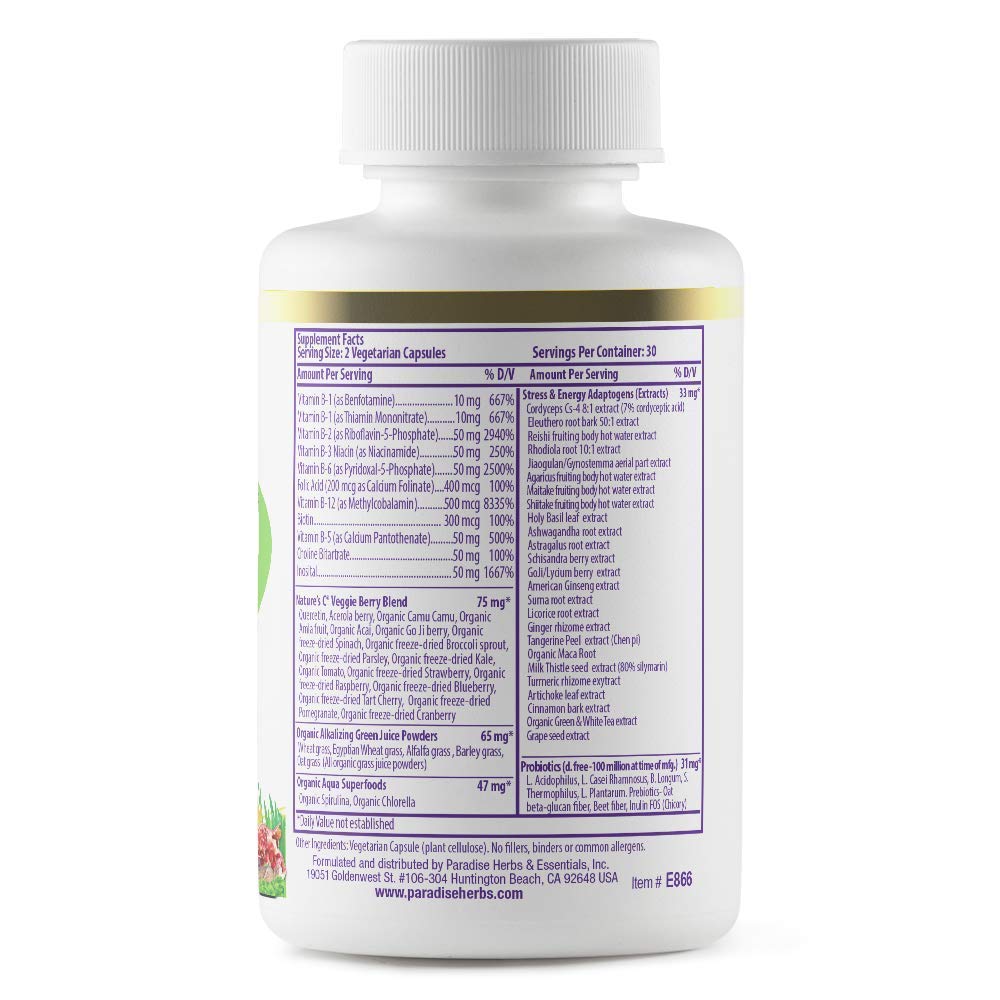 Side view of Paradise Herbs Earth's Blend B-Complex bottle