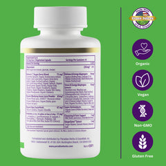 Label highlights vegan, non-GMO, and gluten-free attributes