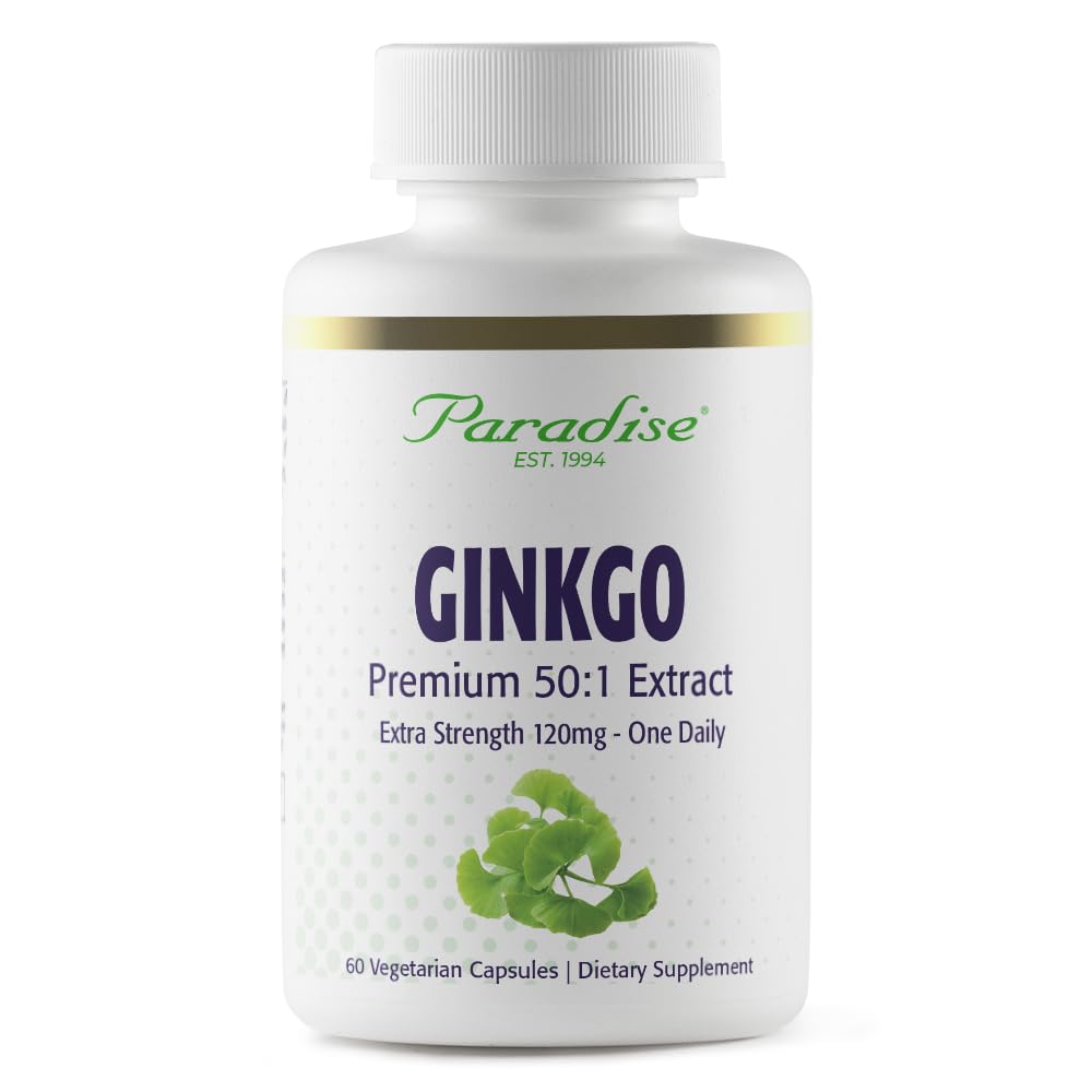 Paradise Herbs Ginkgo Biloba Extract bottle displaying 50:1 potency