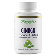 Paradise Herbs Ginkgo Biloba Extract bottle displaying 50:1 potency