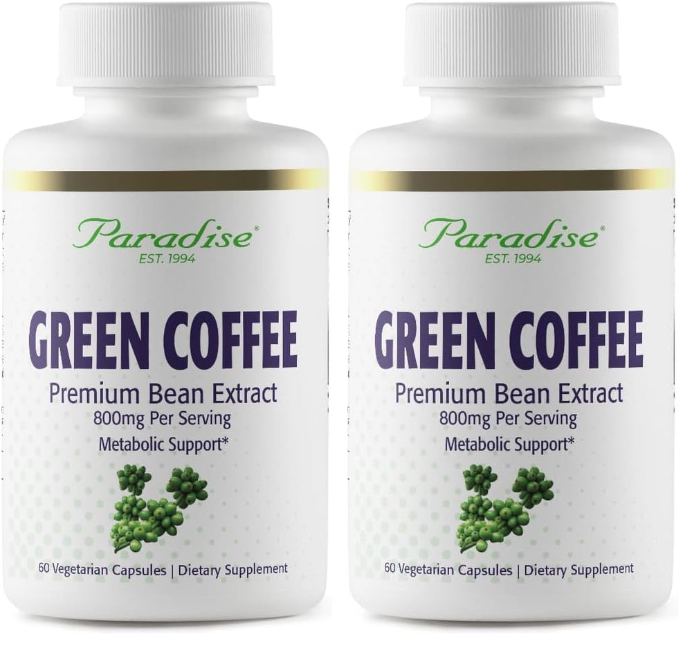 Paradise Herbs Green Coffee Bean Active Whole Spectrum Extract bottle - 60 Count (Pack of 2)