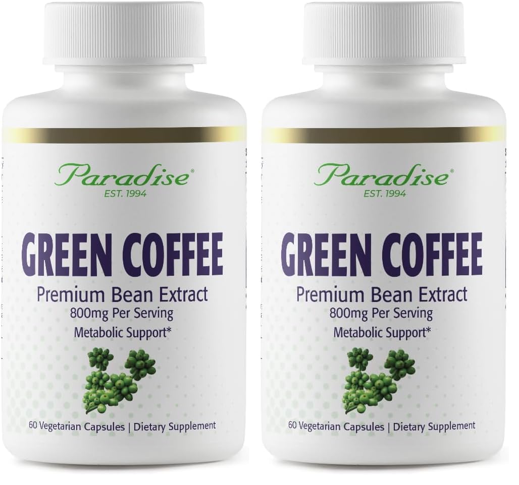 Paradise Herbs Green Coffee Bean Active Whole Spectrum Extract bottle - 60 Count (Pack of 2)