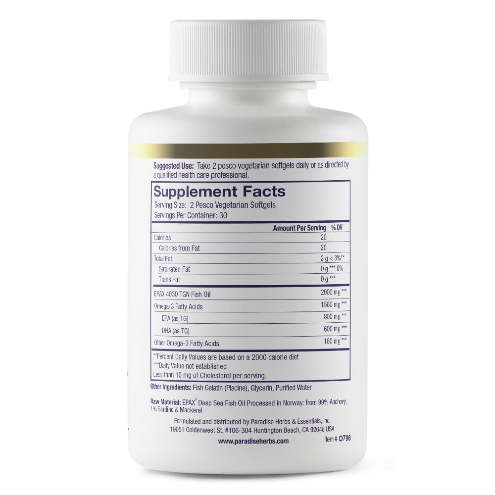 Paradise Herbs Omega-Sure Omega-3 Concentrate vegetarian softgels in a pack of 2