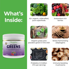 Blend of greens, berries, mushrooms and superfood ingredients