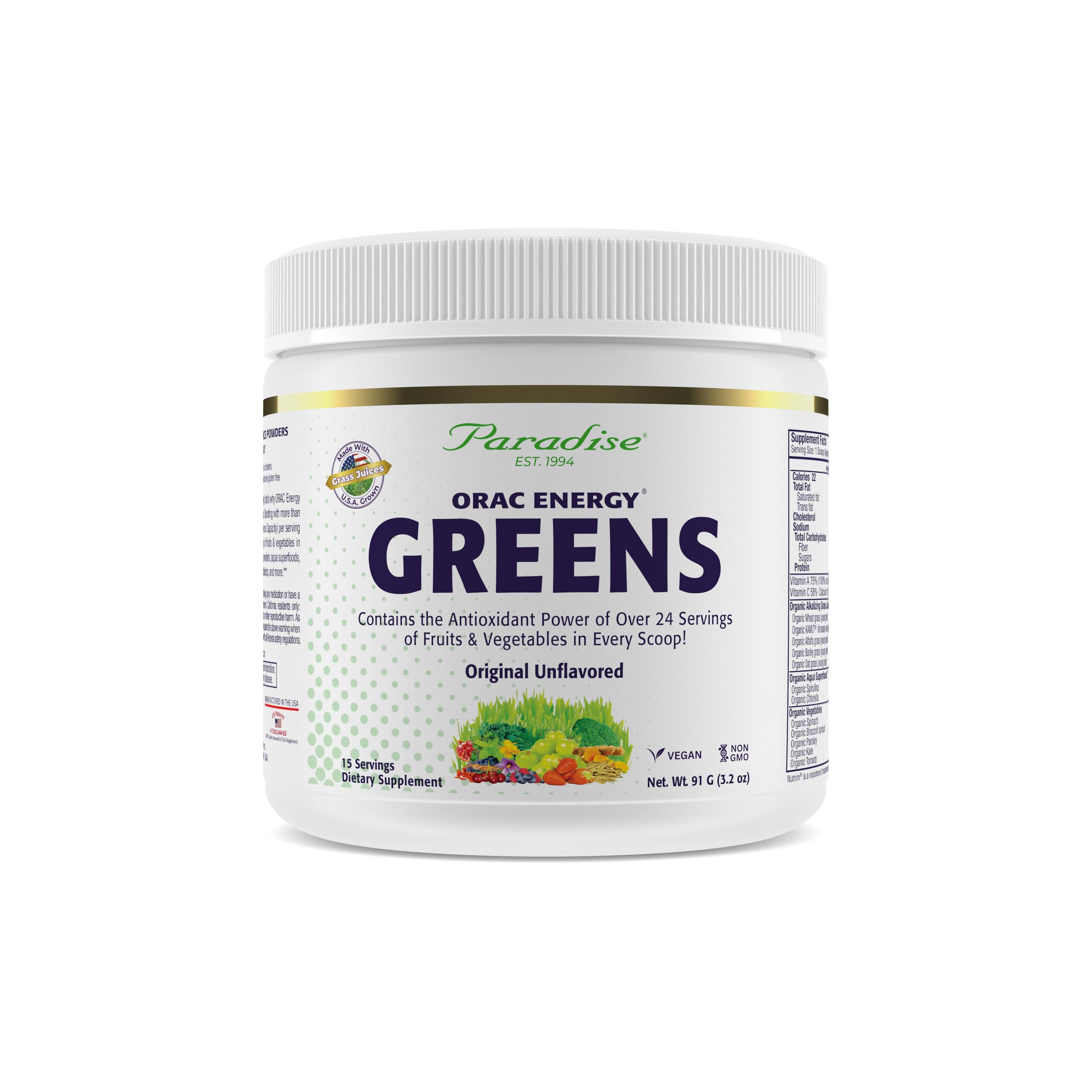 Paradise Herbs ORAC Energy Greens container front label