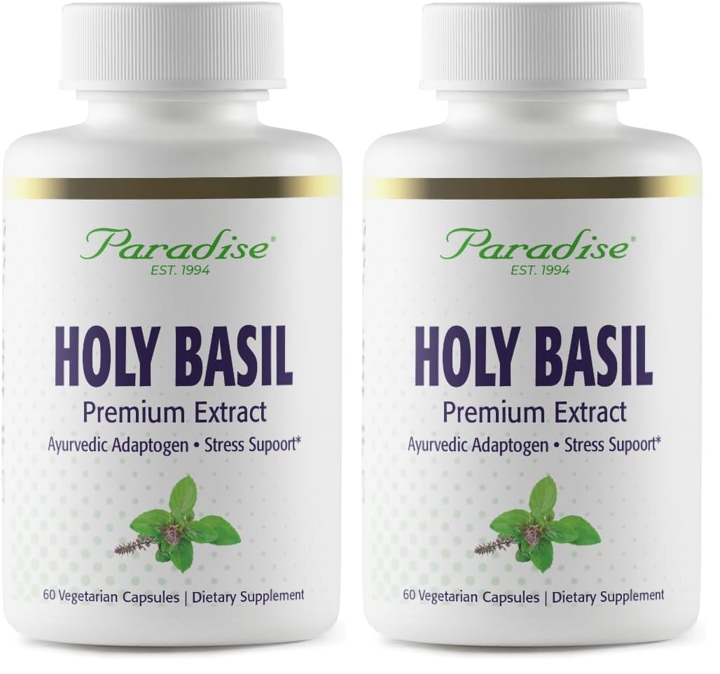 Paradise Herbs Organic Holy Basil Supplement bottle label with Whole Spectrum Extract