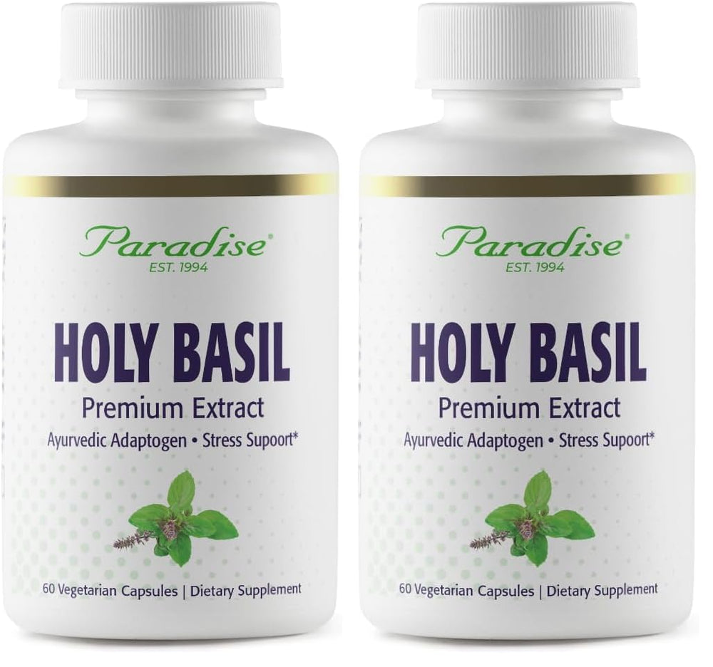 Paradise Herbs Organic Holy Basil Supplement bottle label with Whole Spectrum Extract