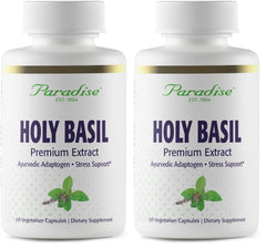 Paradise Herbs Organic Holy Basil Supplement bottle label with Whole Spectrum Extract