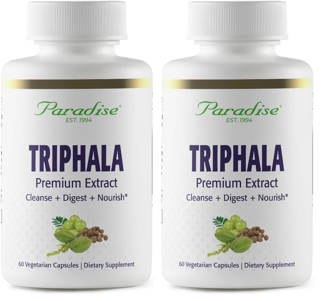 Paradise Herbs Organic Triphala Extract bottle with 60 vegetarian capsules (2-pack).