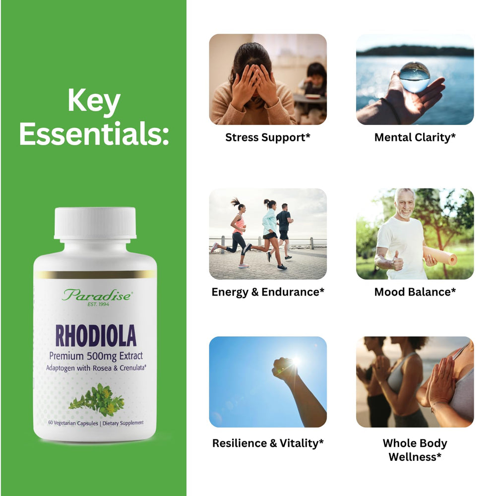 Close-up of Paradise Herbs Rhodiola Extract 500mg label