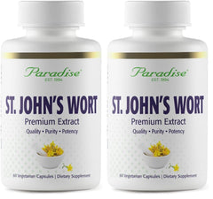 Paradise Herbs St. John's Wort Extract 2-Pack bottle and capsules