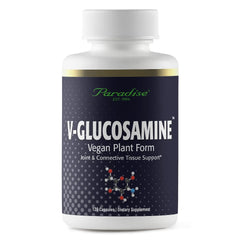 Paradise Herbs V-Glucosamine supplement bottle and capsules