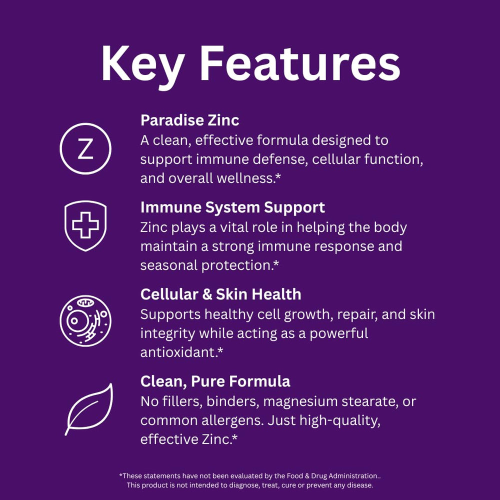 Close-up of zinc supplement label and dosage
