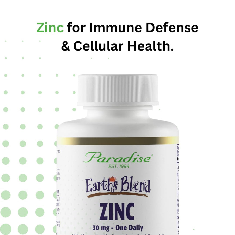 Front view of Paradise Herbs Zinc bottle on white