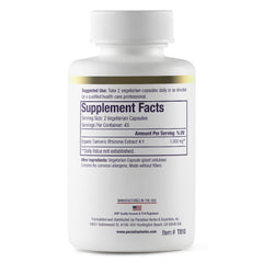 Close-up of Paradise Organic Turmeric Rhizome 4:1 Extract capsules