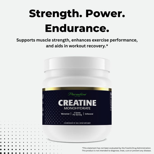 Side view of 500g Paradise Creatine Monohydrate tub