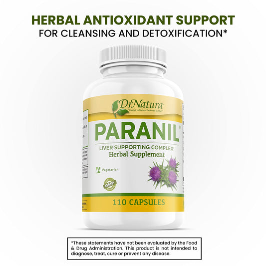 Close-up of Paranil's 17-herb formula including milk thistle