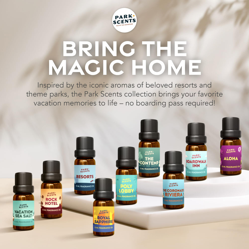 Park Scents Resorts fragrance oil collection on shelf