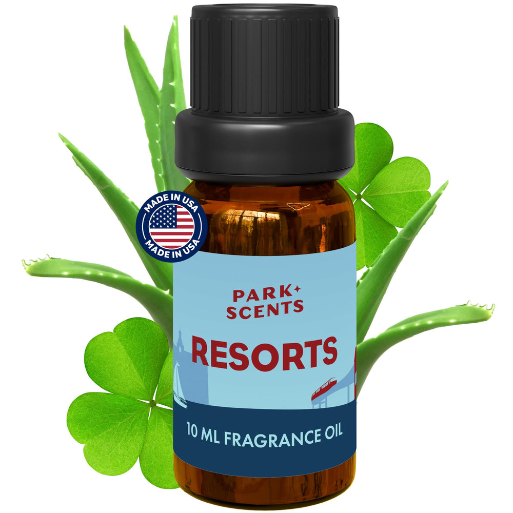 Decorative park-inspired label design for Park Scents Resorts