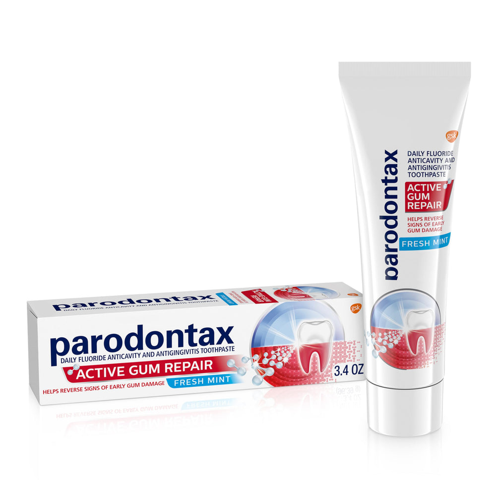Parodontax Active Gum Repair toothpaste tube in 3.4 oz mint flavor