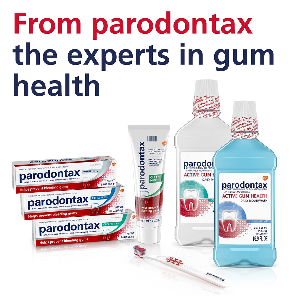 Close-up of Parodontax toothpaste tube with mint label