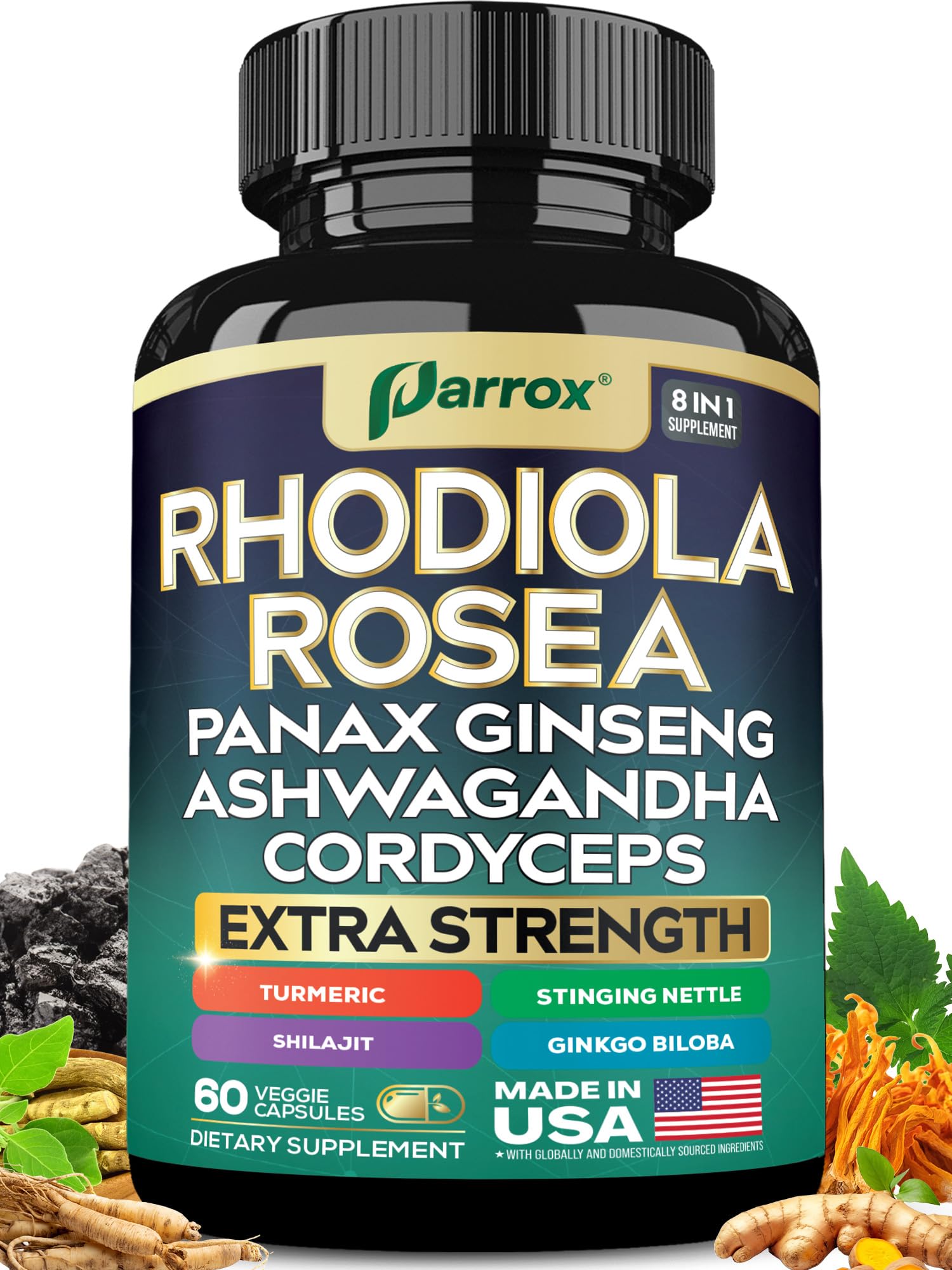 Parrox 8-in-1 adaptogen blend capsules front view
