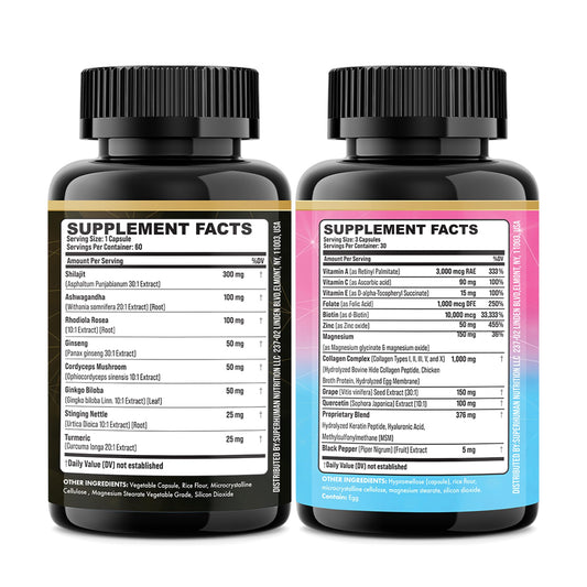 Adaptogenic formula bottle showing Rhodiola and Turmeric