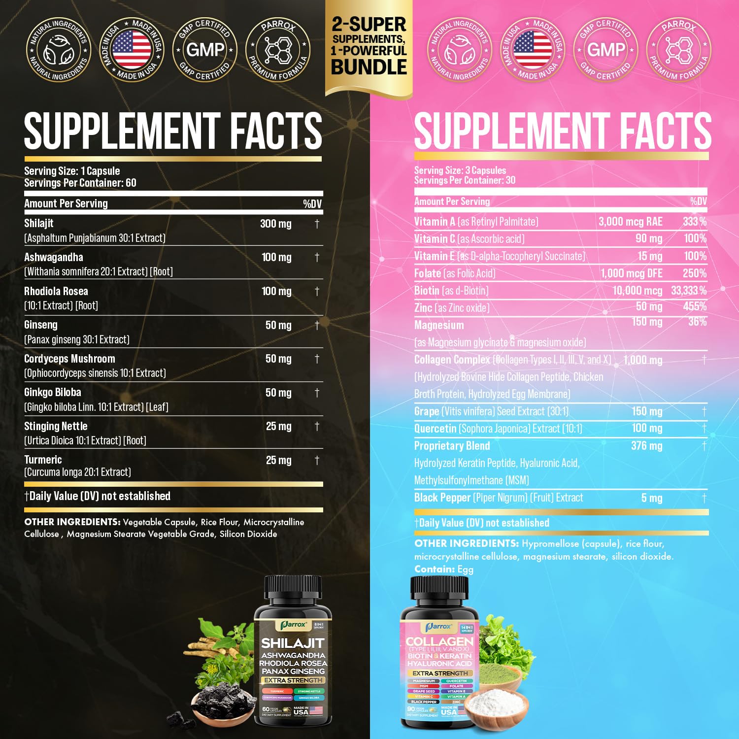 Assorted Parrox ingredients and capsules