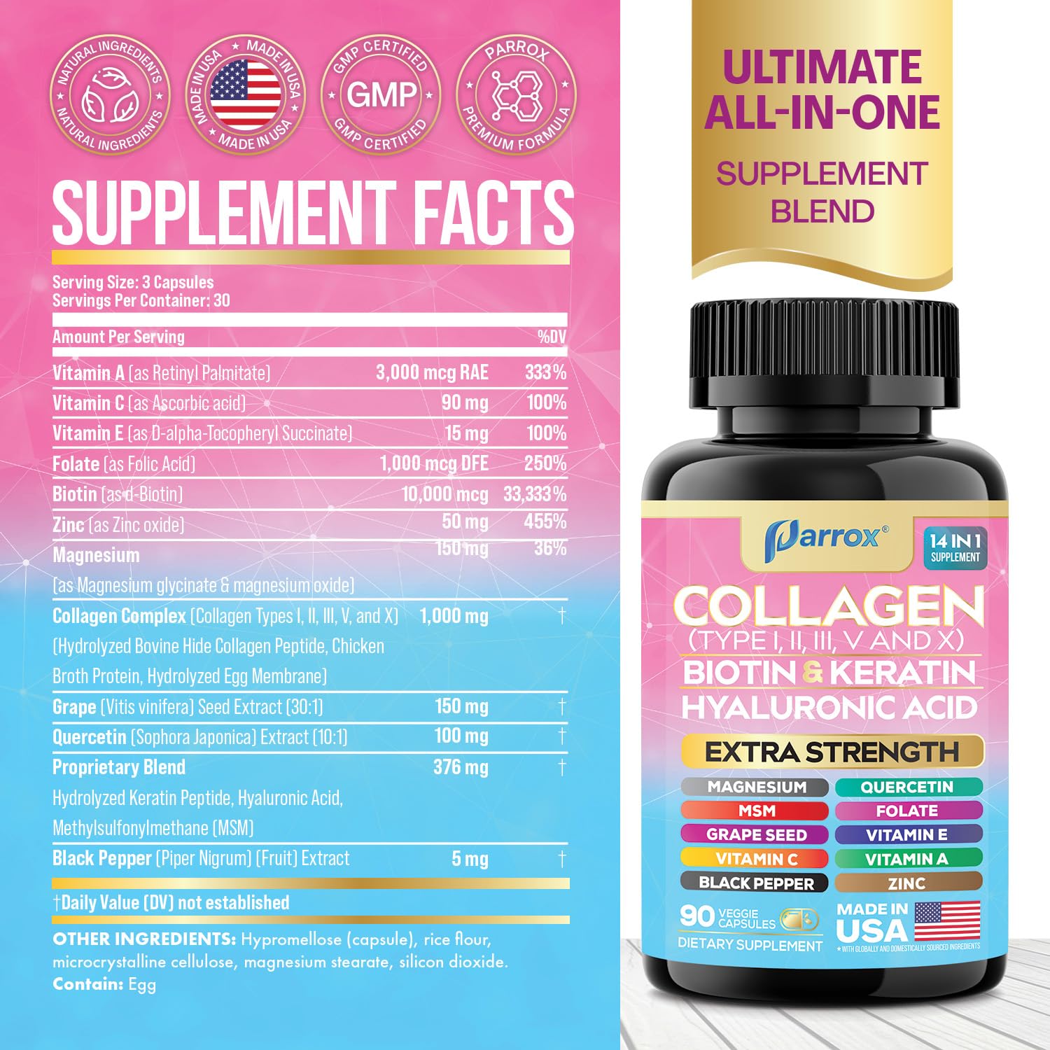 Parrox Collagen Types I–X ingredients