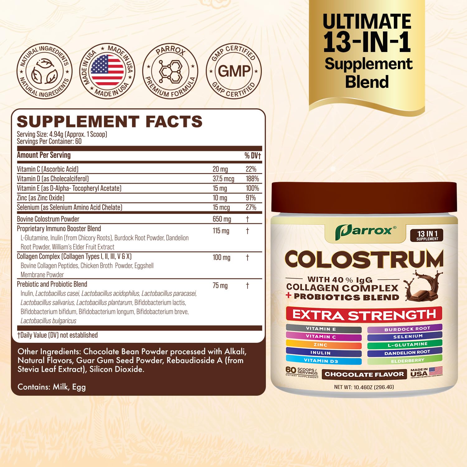 Prepared chocolate-serving image of Parrox Colostrum Powder