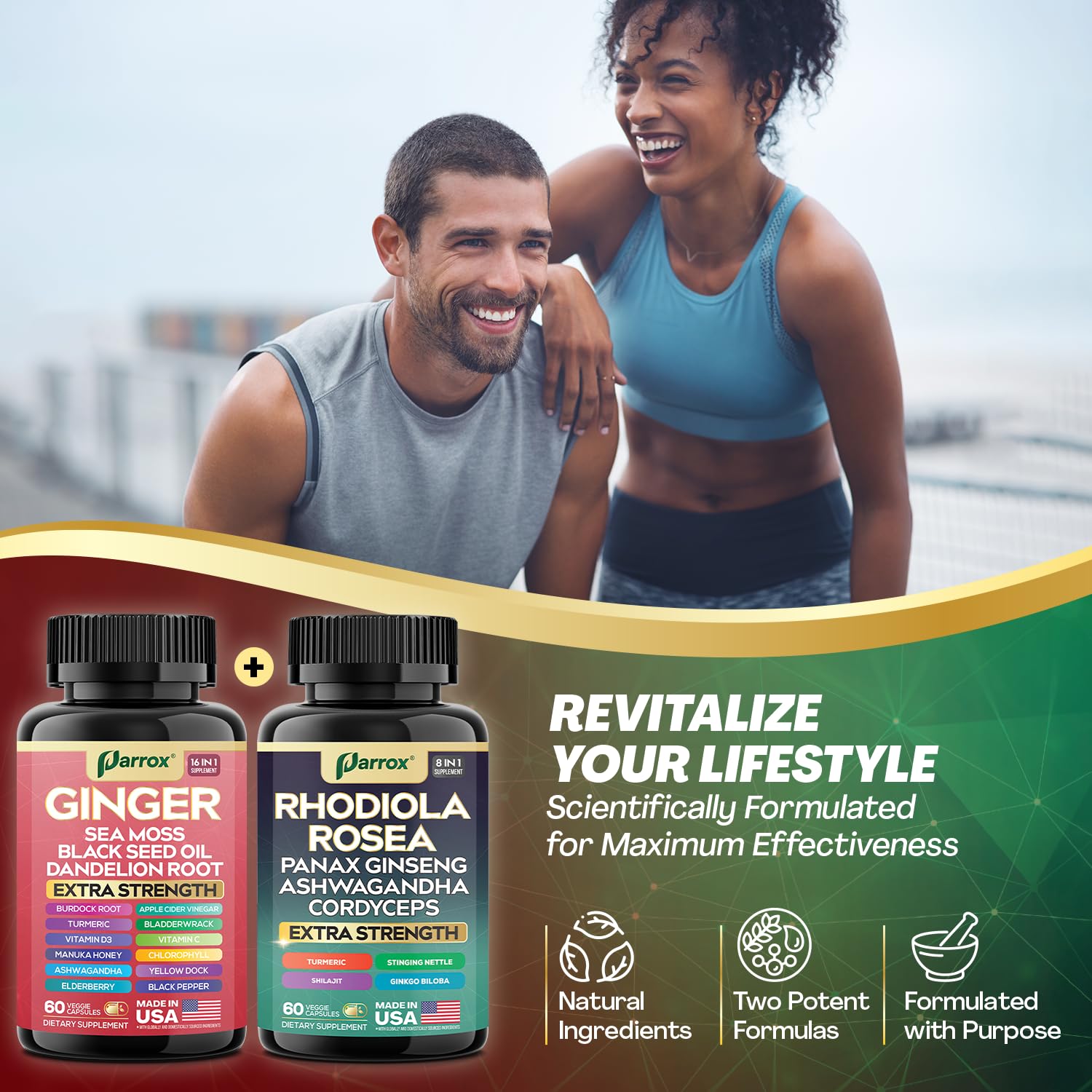 Ingredients including turmeric and ginger in Parrox duo