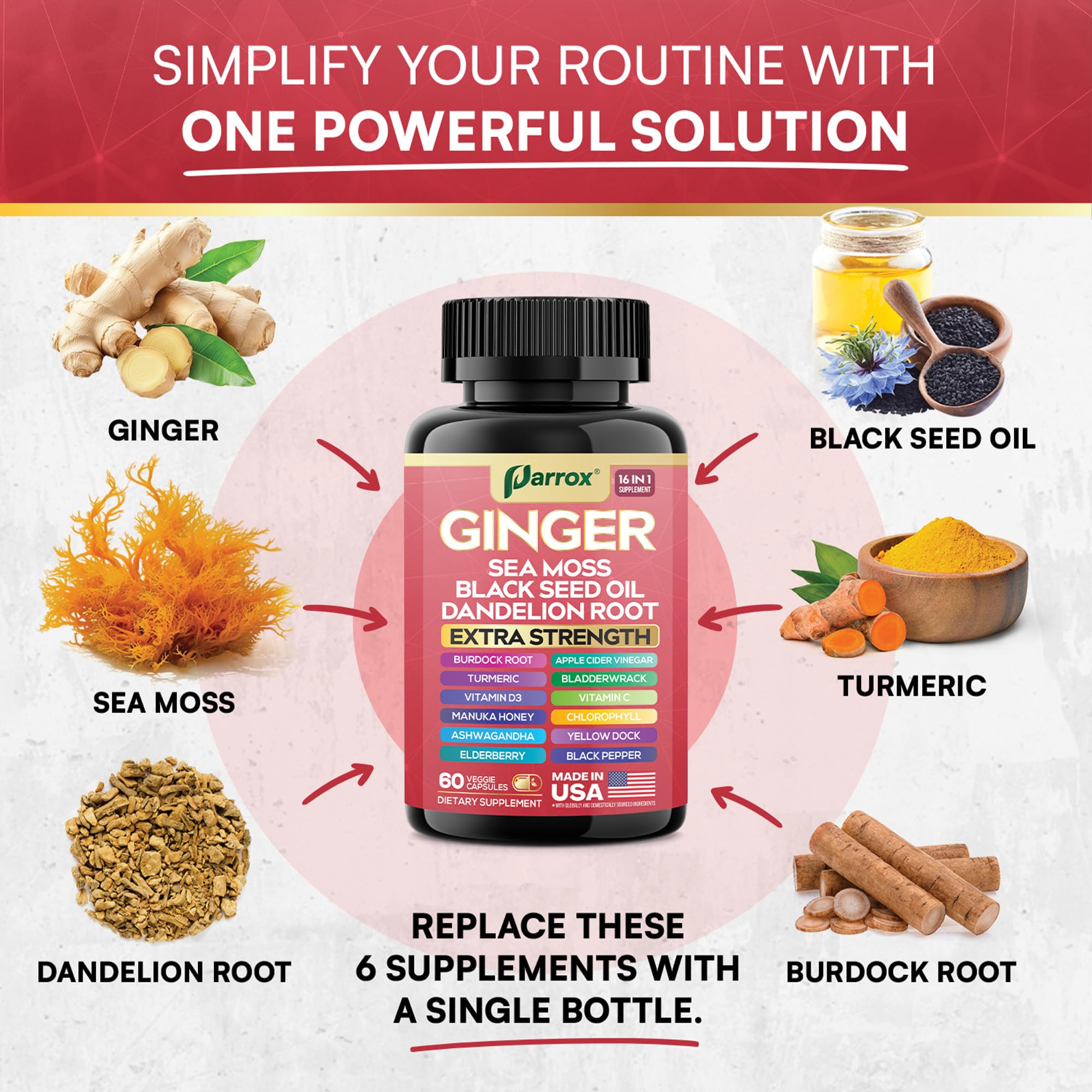 Parrox Ginger 16-in-1 bottle with glass of water