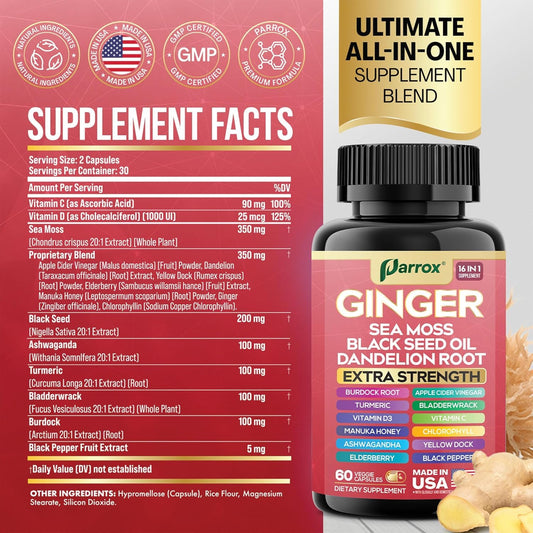 Parrox Ginger 16-in-1 bottle with label visible
