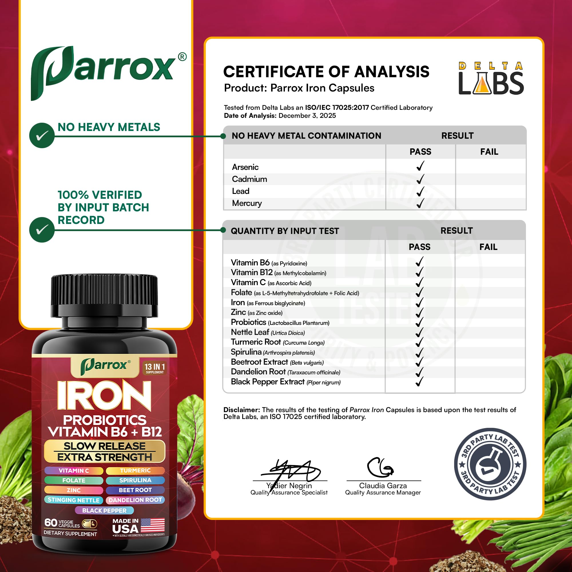 Parrox made-in-USA badge on bottle, quality assurance.