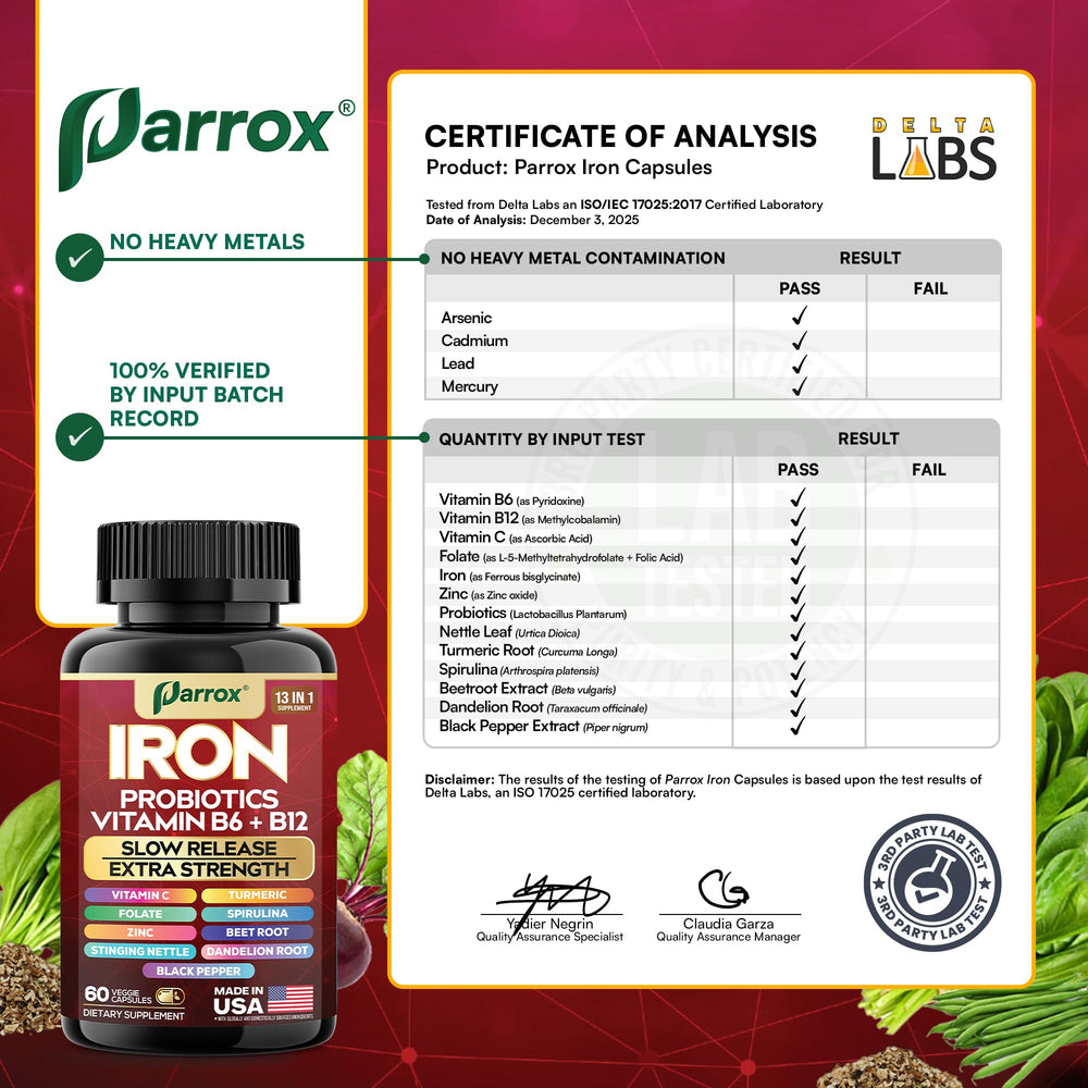 Parrox made-in-USA badge on bottle, quality assurance.