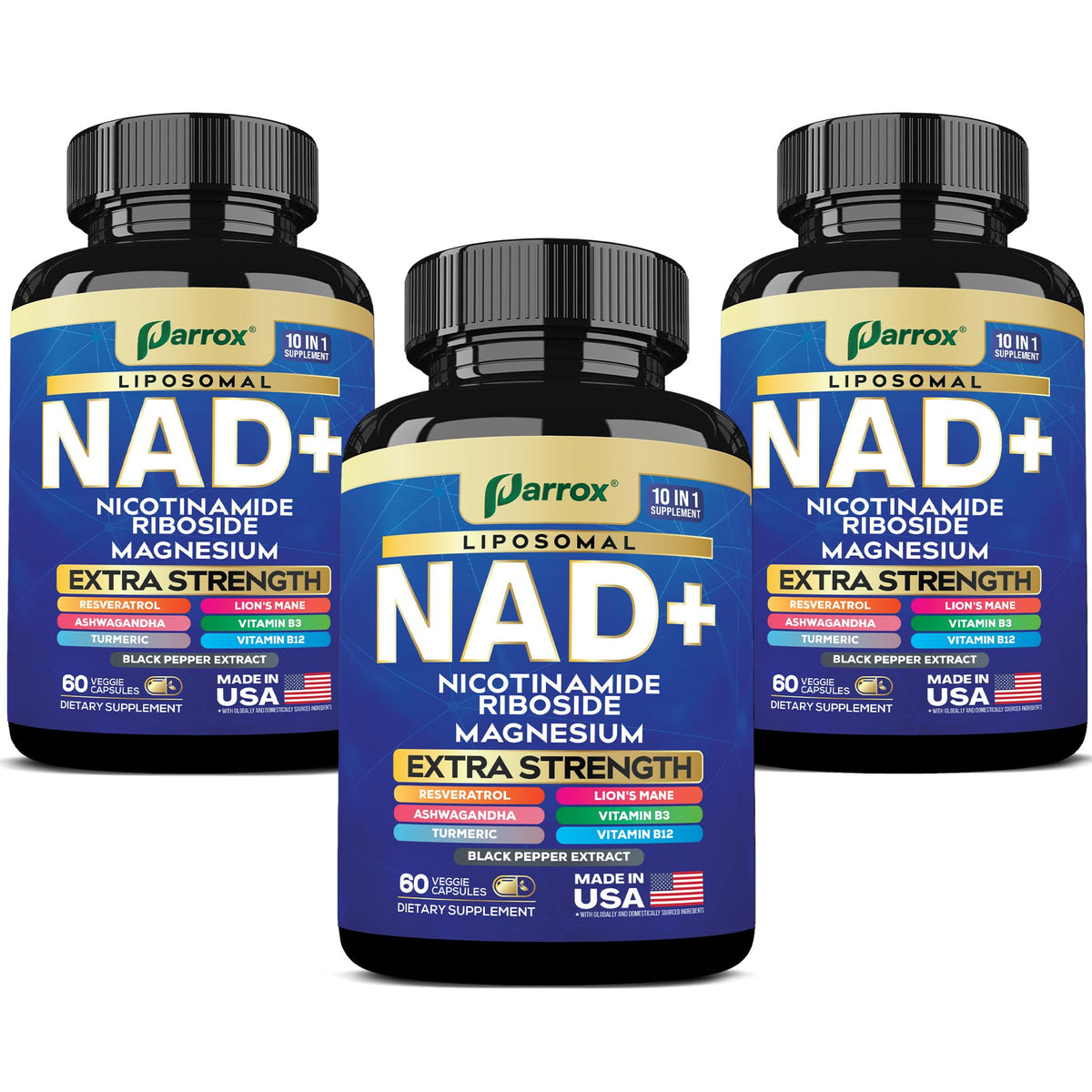 Parrox NAD+ Liposomal NAD+ bottle close-up
