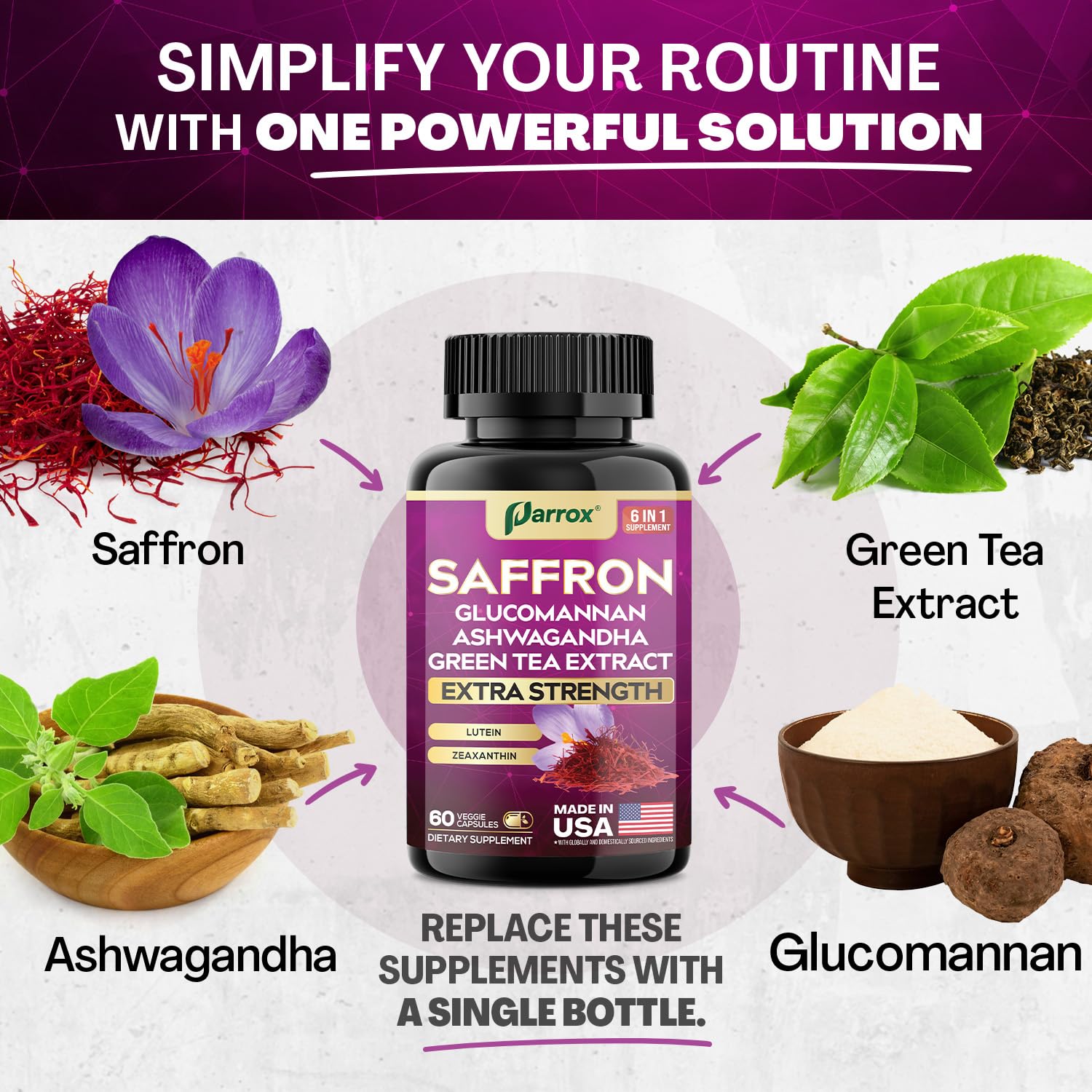 Plant-based vegan, non-GMO Parrox Saffron formula