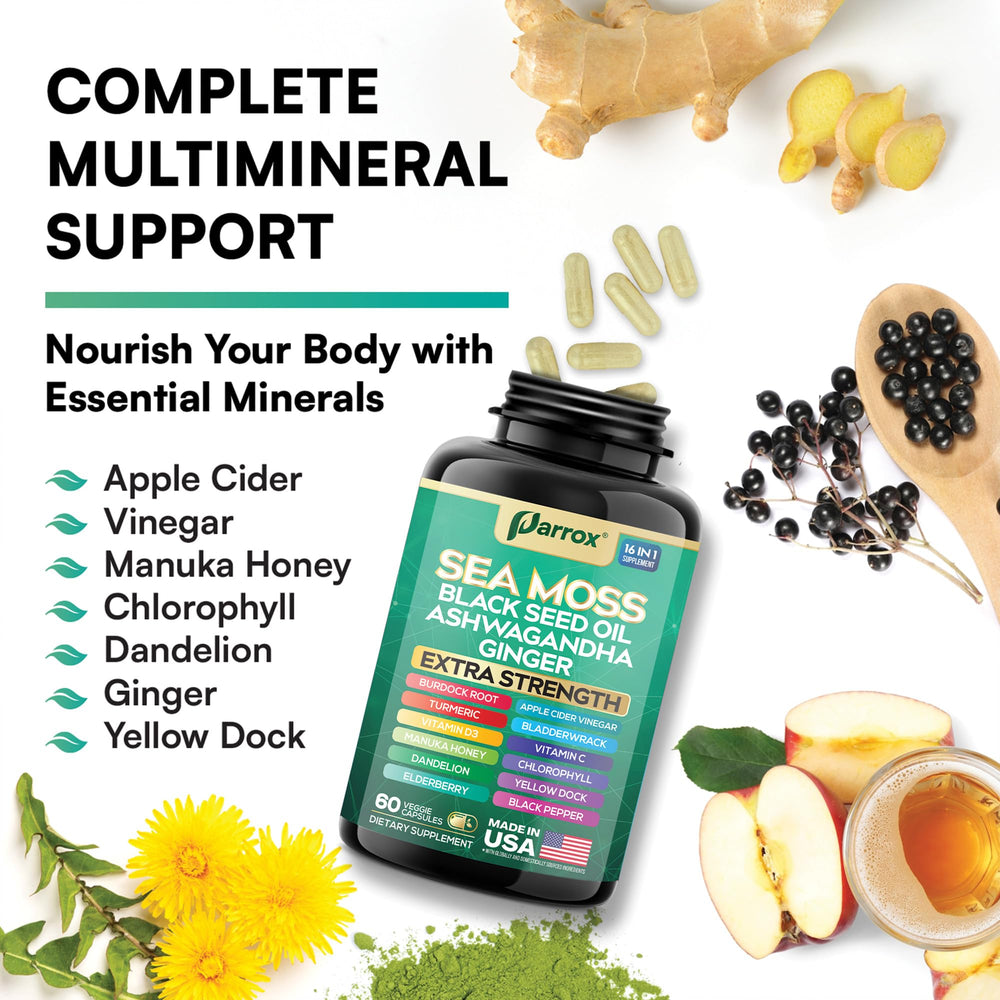 Front packaging of Parrox Sea Moss capsules
