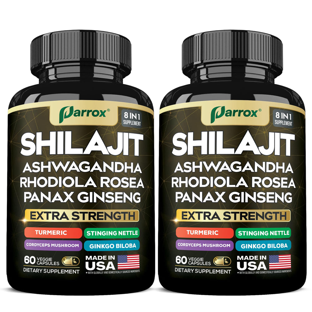 Parrox Shilajit 8-in-1 supplement packaging