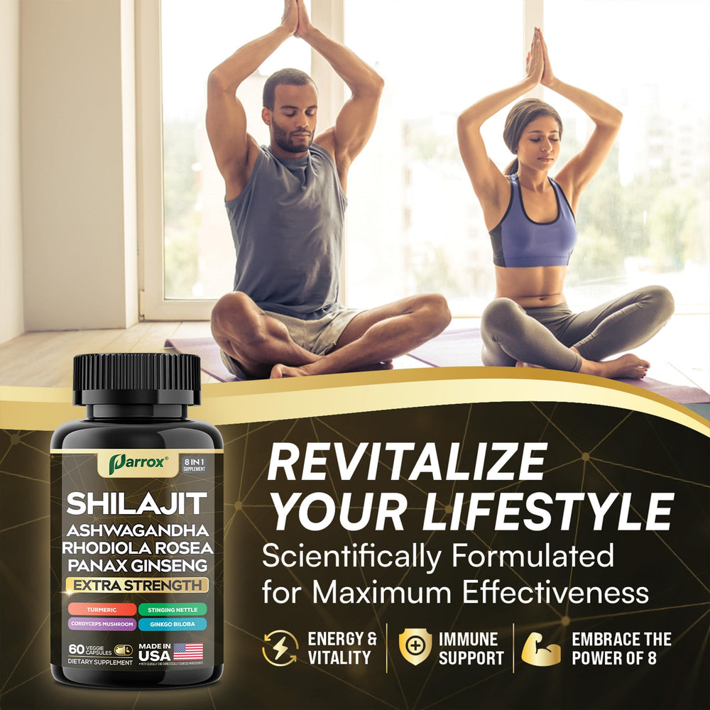 Parrox Shilajit 8-in-1 bottle with label