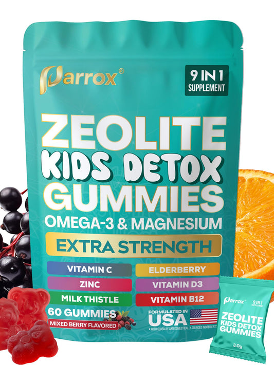 Parrox Zeolite Kids Gummies bottle and label