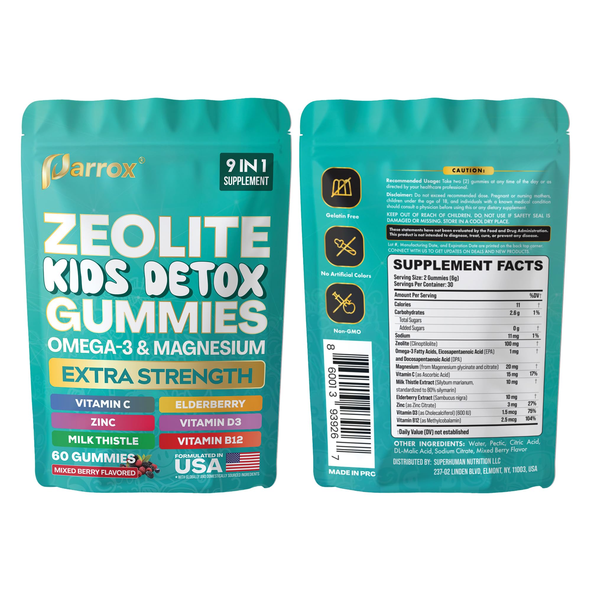 Mess-free, melt-proof design of Parrox Zeolite Kids Gummies
