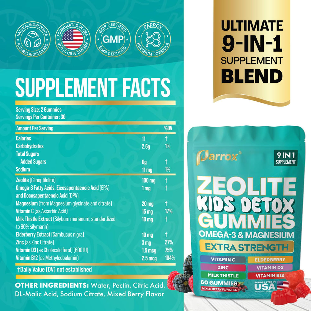 Parrox Zeolite Kids Gummies packaging box