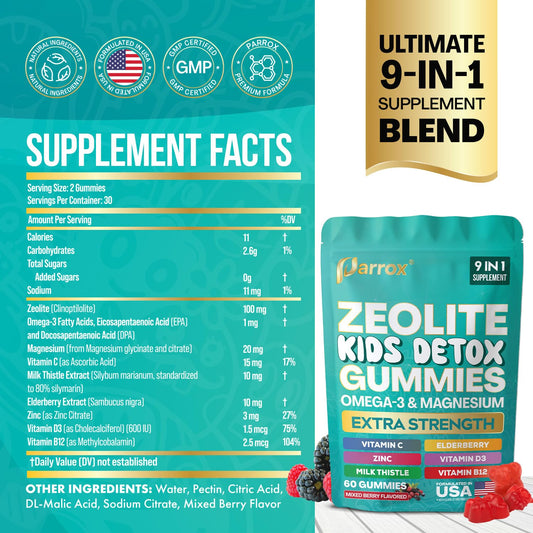 Parrox Zeolite Kids Gummies packaging box