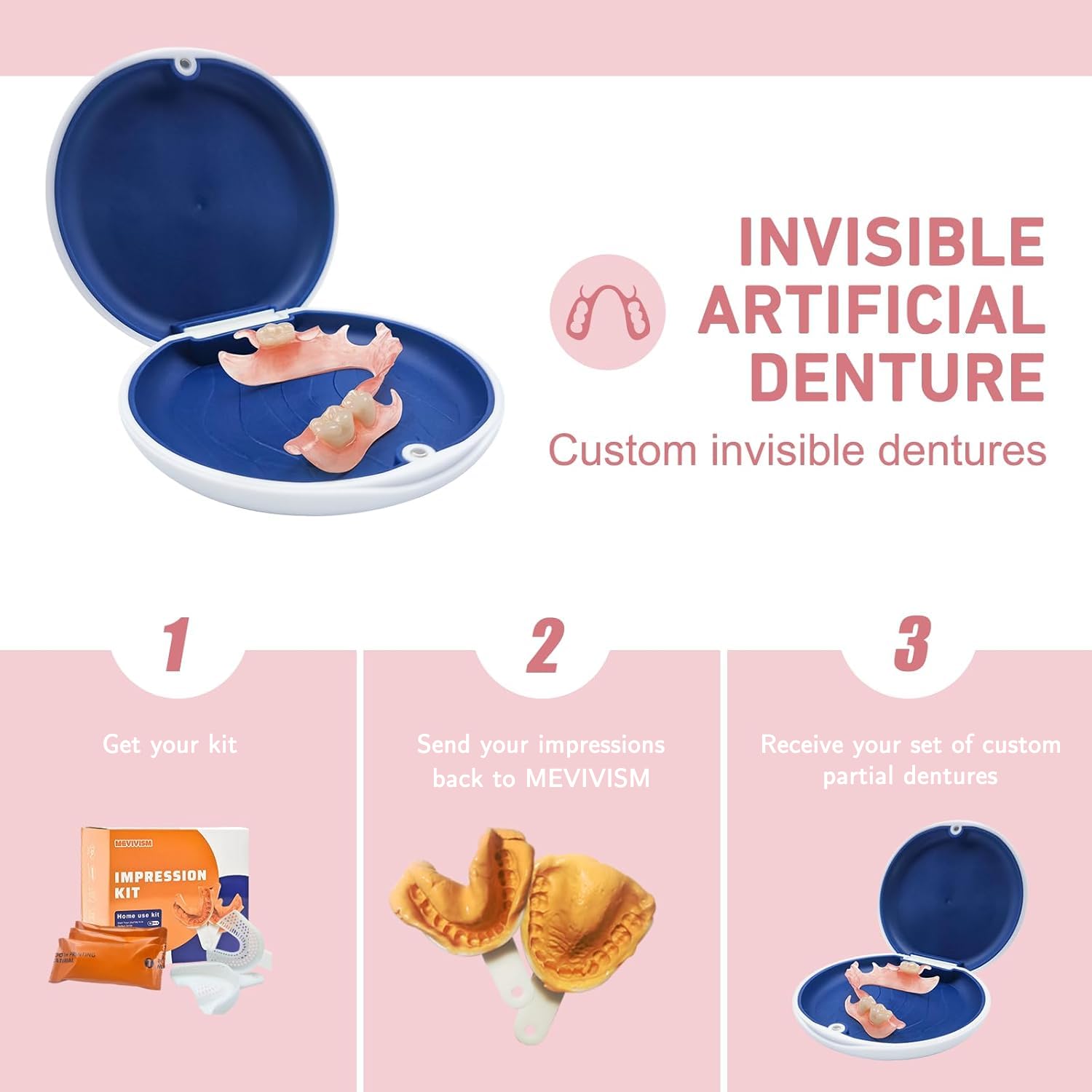 Flexible configurations for 1 to 6 missing teeth with shade-matched denture