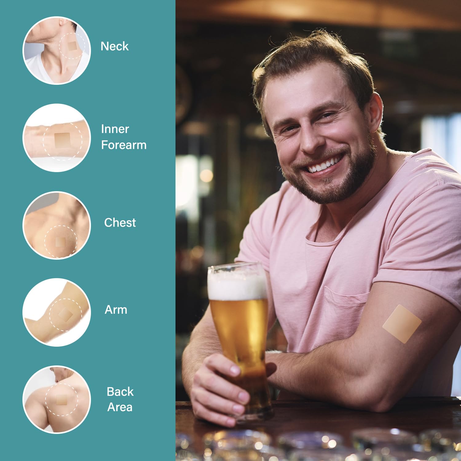 User wearing patch after night out, 8–12 hours duration