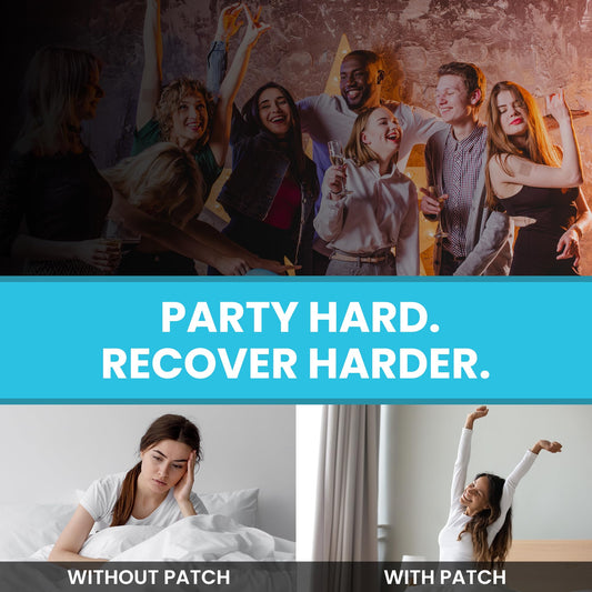 Close-up packaging of Party Recovery Patches 42 Pack