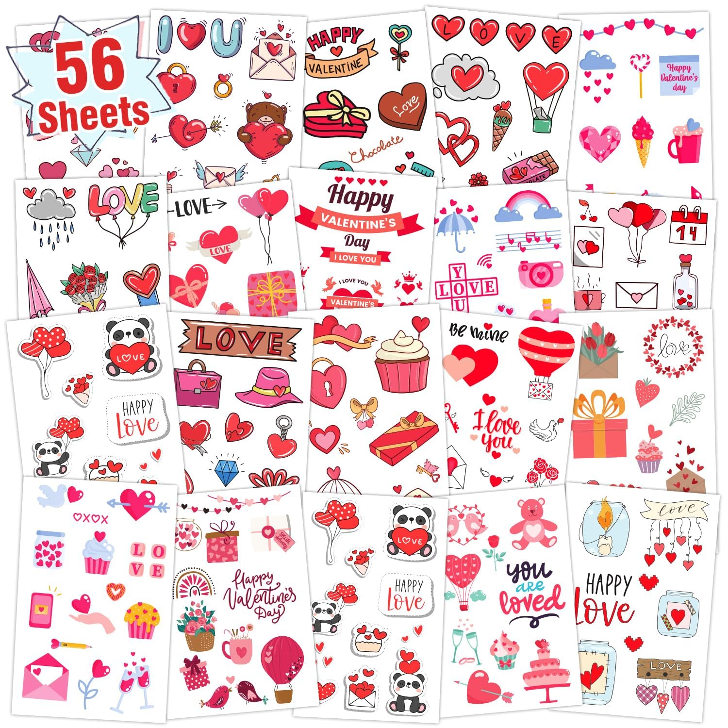 PARTYWIND heart tattoo sheets with vivid hearts for Valentine party favors and kid friendly activities