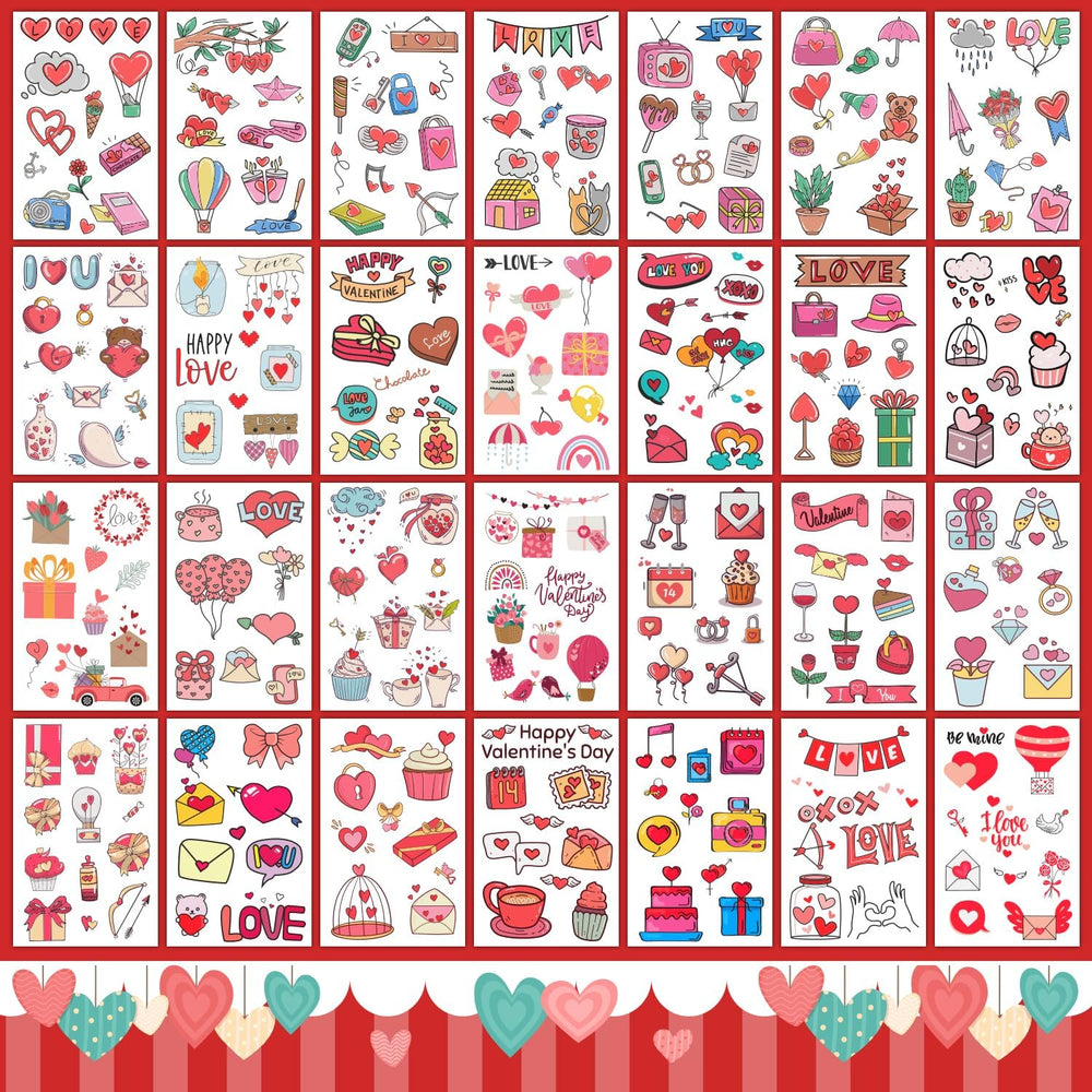 PARTYWIND love tattoo sheets with bold LOVE text for exchanges and celebrations